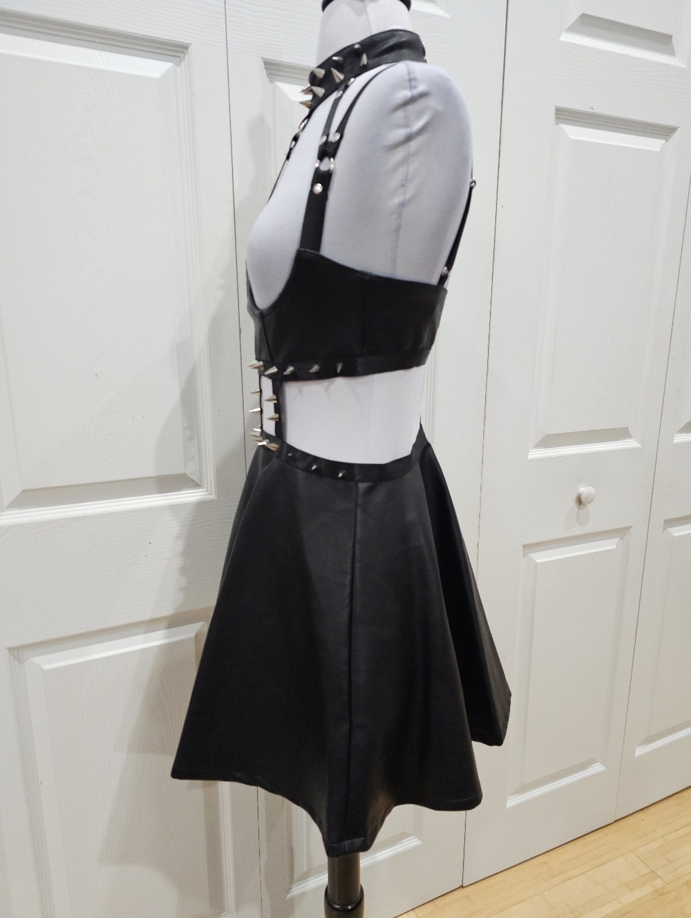 Dolls Kill Widow Black Goth Spiked Faux Leather Caged Demons Underbust Dress S - Picture 4 of 15